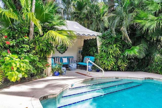 view of swimming pool featuring an outdoor hangout area and a patio area