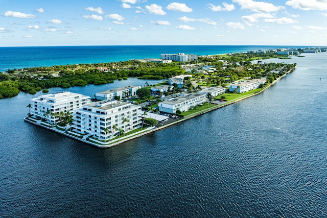 aerial view featuring a water view