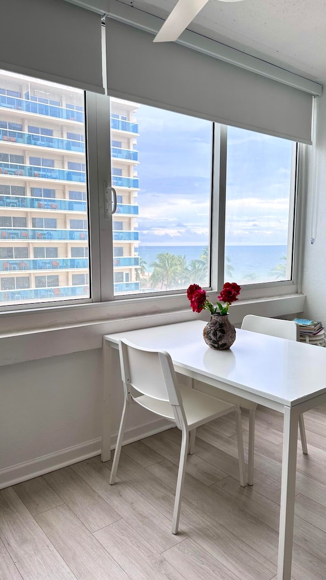 unfurnished dining area with light wood-type flooring and a wealth of natural light