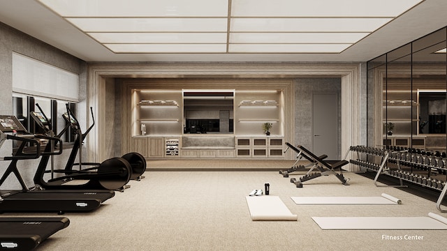 exercise room with carpet floors