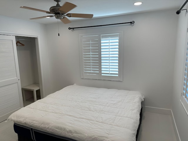 bedroom with a closet and ceiling fan