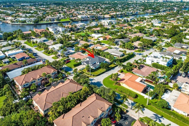 aerial view with a water view