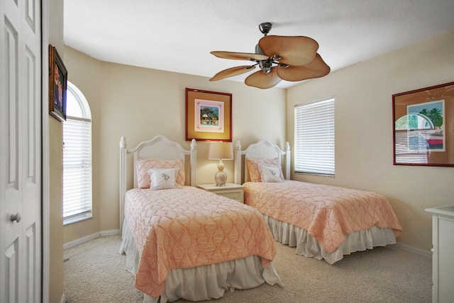 bedroom featuring carpet flooring and ceiling fan