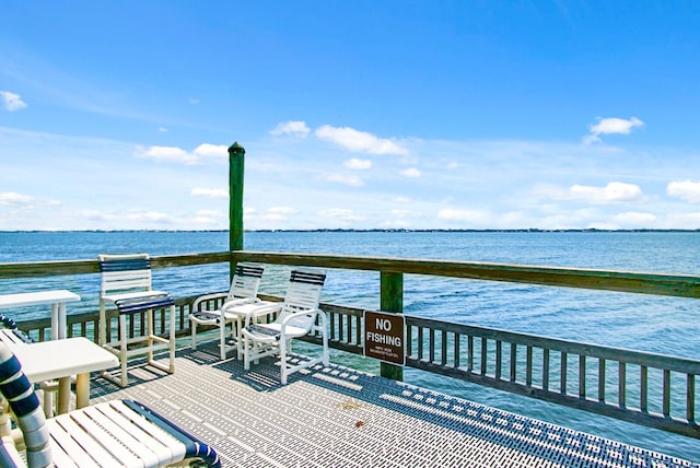 dock area featuring a water view