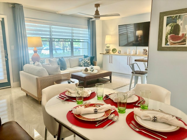 living room featuring ceiling fan