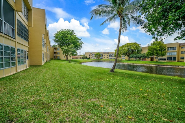 view of yard with a water view