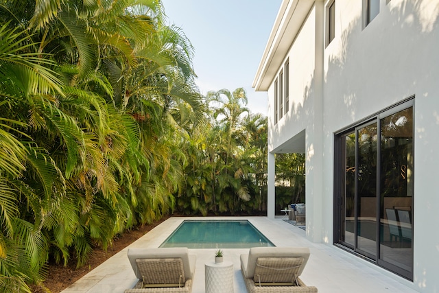 view of swimming pool featuring a patio area