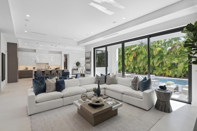 living area with recessed lighting