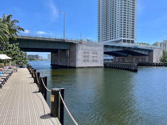 dock area featuring a water view