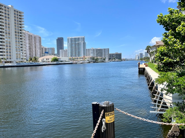 dock area featuring a water view