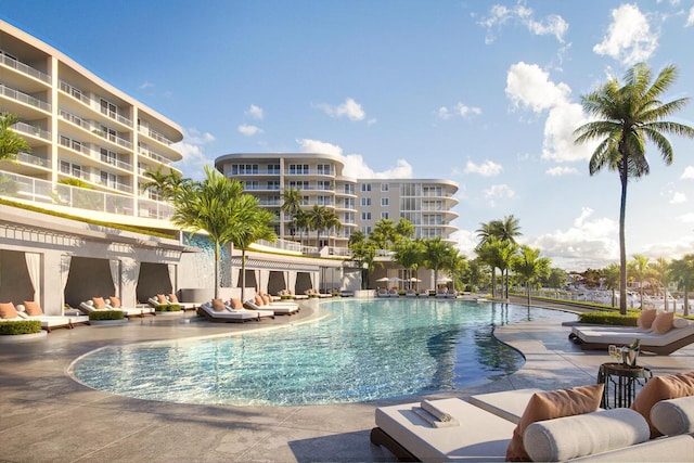 view of pool featuring a patio area