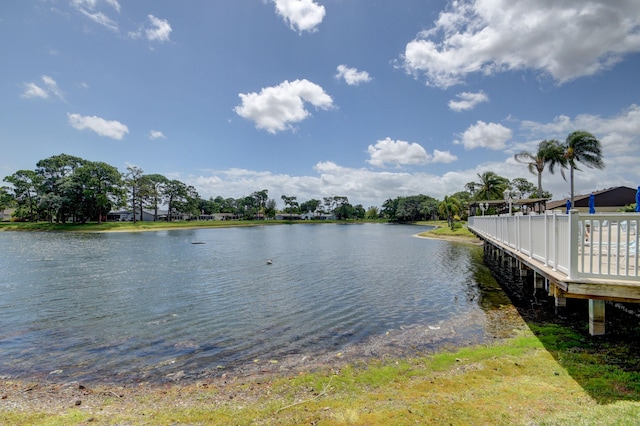 view of dock with a water view