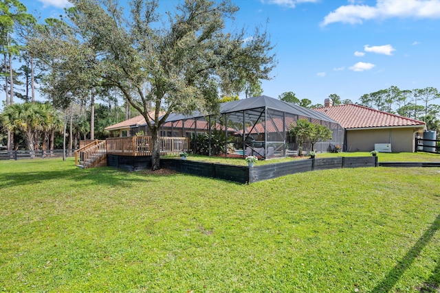 2559 Palm Deer Dr, Loxahatchee, FL 33470 - view of yard featuring a wooden deck, stairway, and glass enclosure