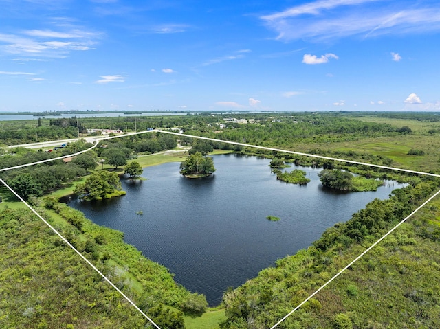 bird's eye view featuring a water view