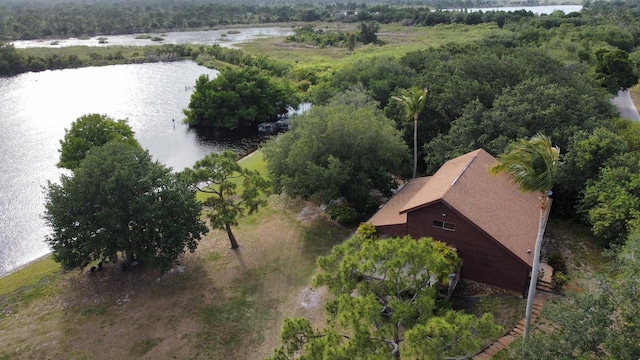 aerial view featuring a water view