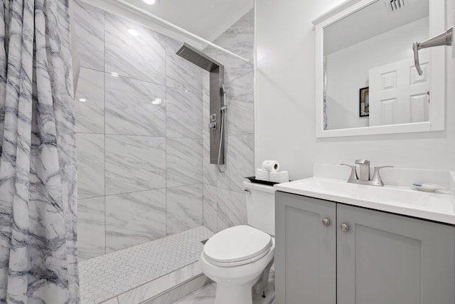422 49th St, West Palm Beach, FL 33407 - full bathroom featuring marble finish floors, tiled shower, vanity, and toilet