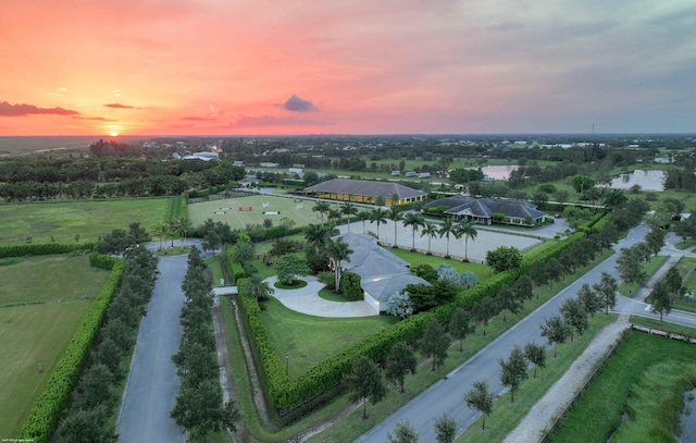 view of aerial view at dusk