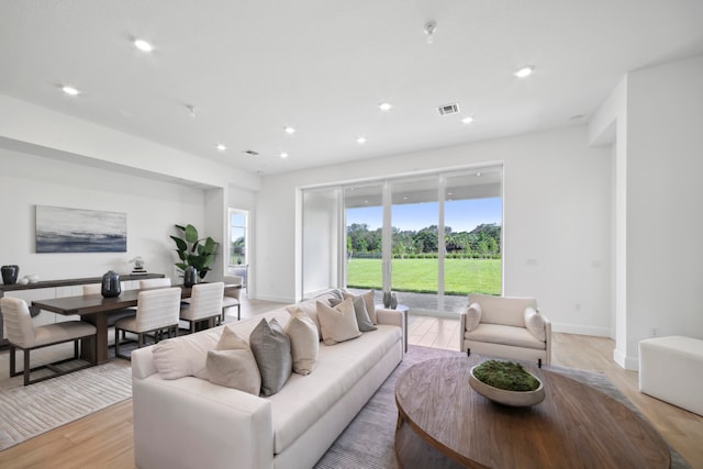 living room featuring light wood-type flooring