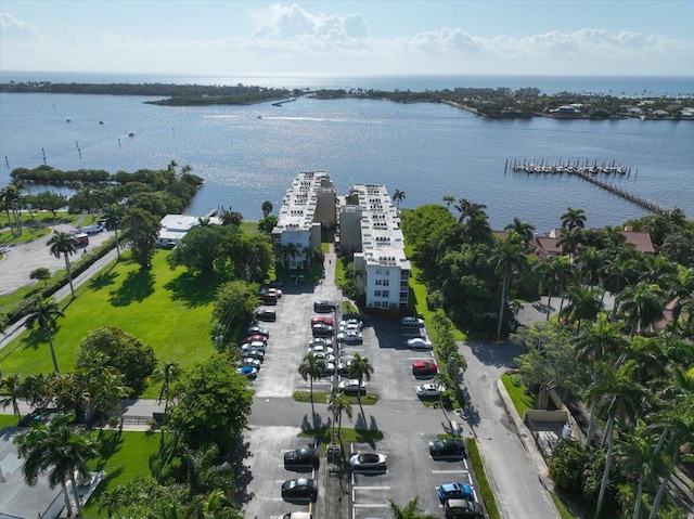 aerial view featuring a water view