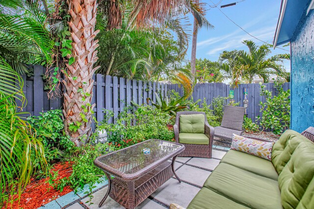 view of terrace featuring an outdoor living space