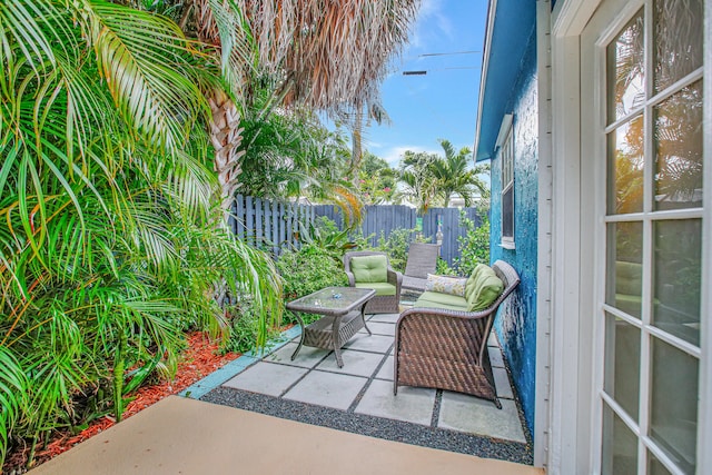 view of terrace featuring an outdoor living space