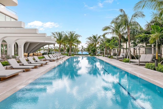 view of swimming pool with a patio