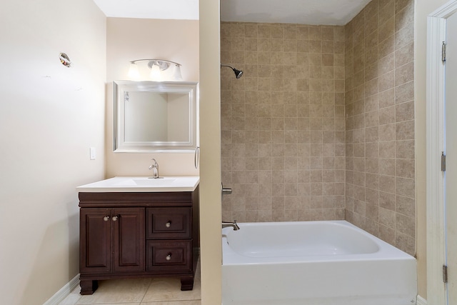 bathroom featuring shower / bath combination, vanity with extensive cabinet space, and tile flooring