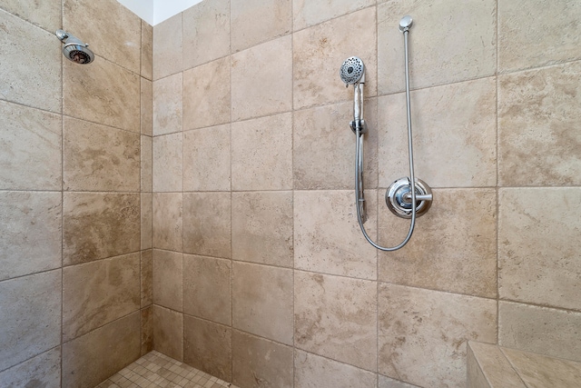 interior details featuring a tile shower