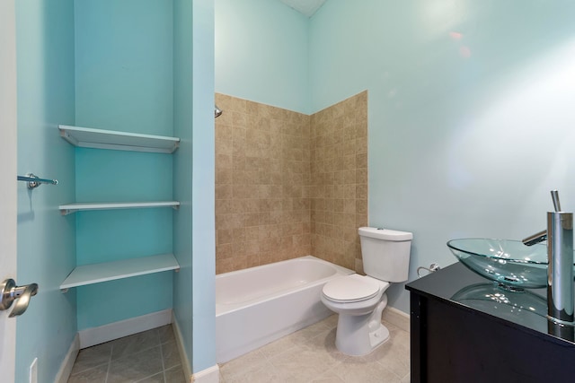 full bathroom with toilet, vanity, shower / bath combination, and tile flooring