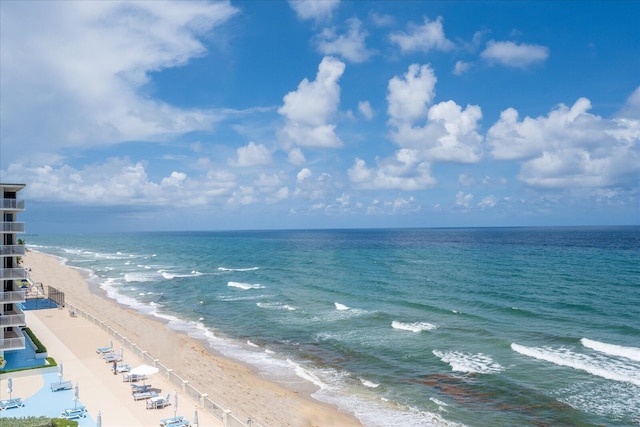 property view of water featuring a beach view