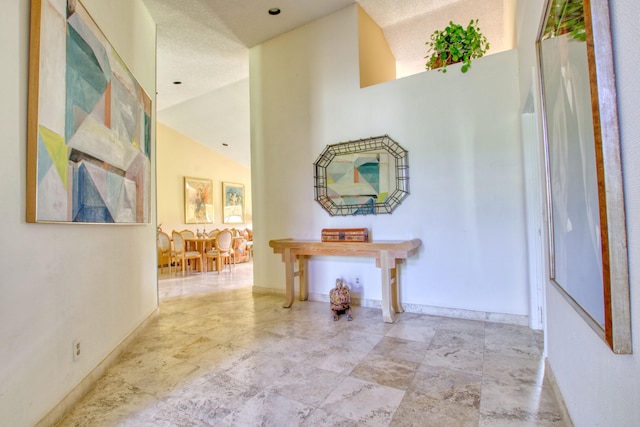 hallway with high vaulted ceiling