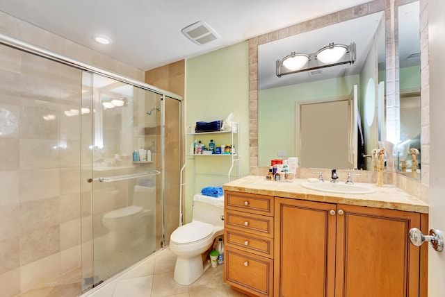 4590 Live Oak Blvd, Delray Beach, FL 33445 - full bathroom with vanity, toilet, tile patterned floors, a shower stall, and visible vents