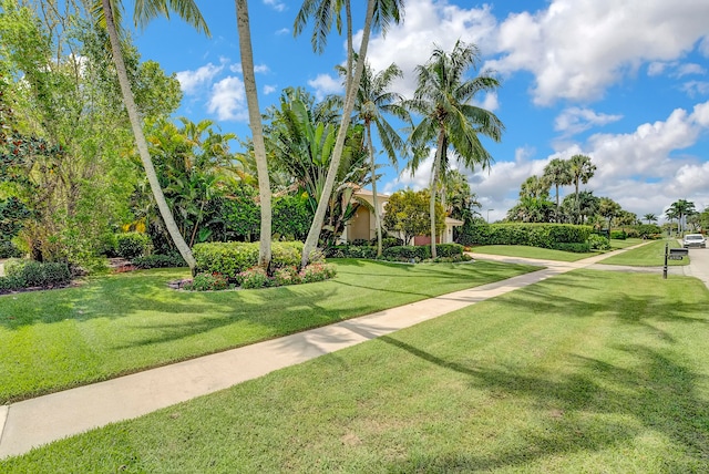 view of property's community featuring a lawn