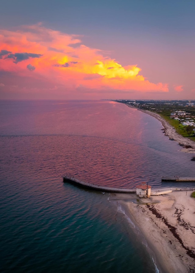 property view of water featuring a beach view