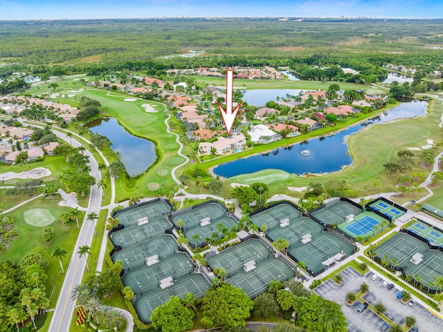 aerial view with a water view