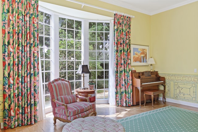 interior space featuring crown molding