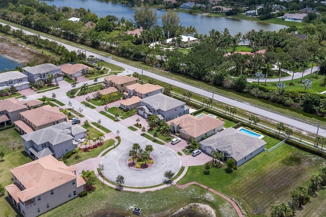 aerial view with a water view