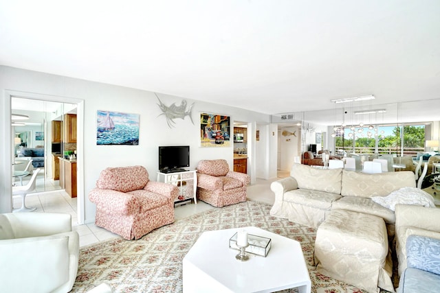 living room featuring light tile patterned floors