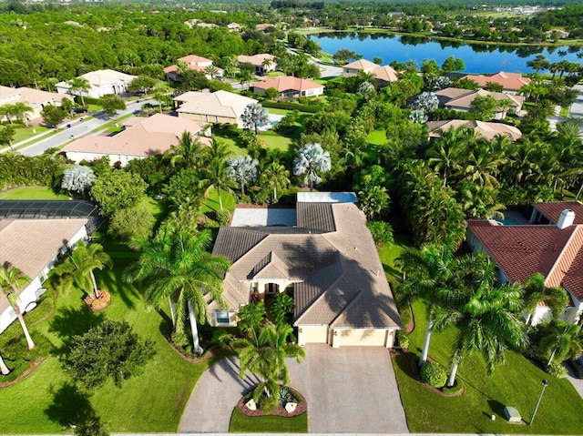 aerial view with a water view