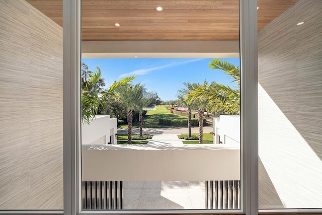 exterior space featuring wooden ceiling