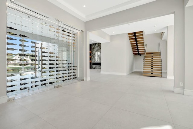 wine area with light tile patterned floors