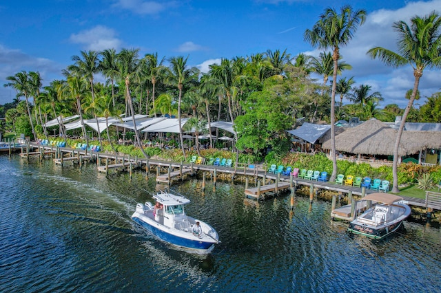 view of dock with a water view