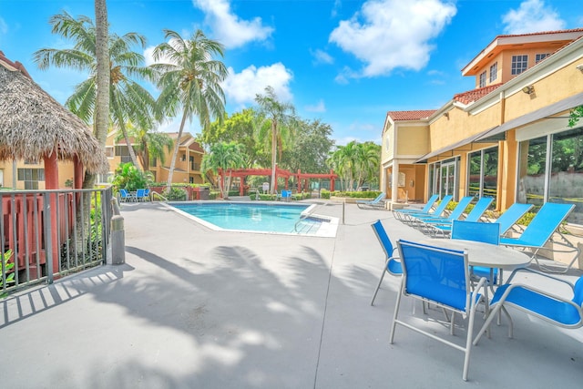 view of swimming pool with a patio