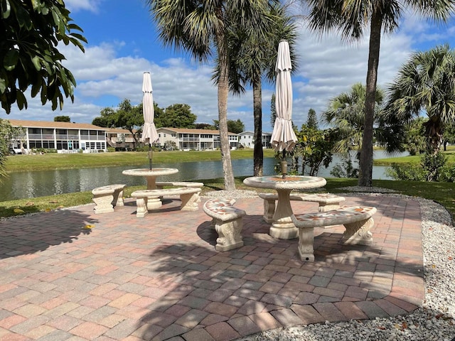 surrounding community featuring a water view and a yard