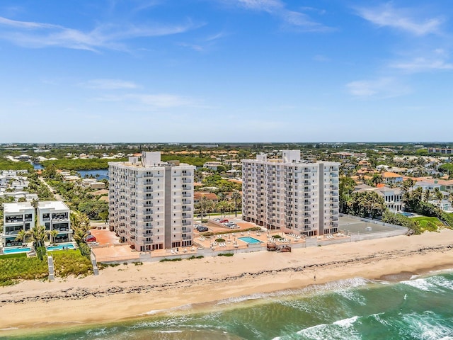 aerial view featuring a beach view and a water view