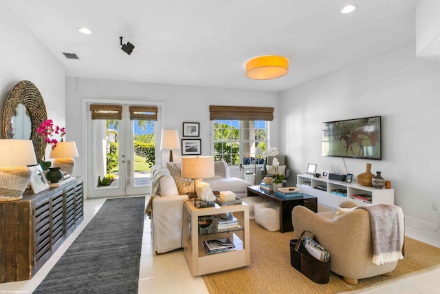 living room featuring french doors