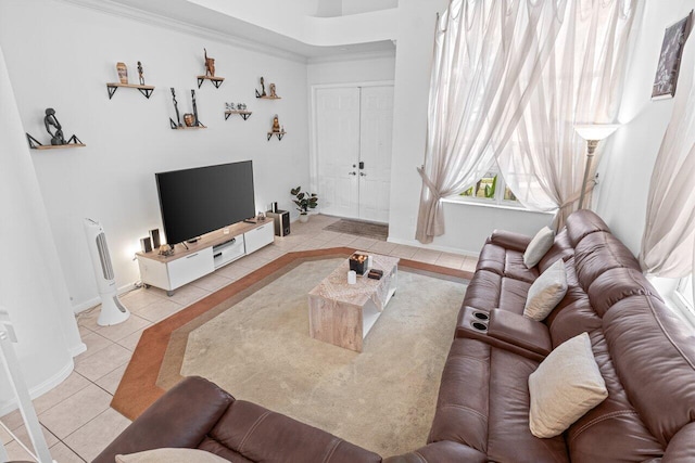 living room featuring light tile patterned floors