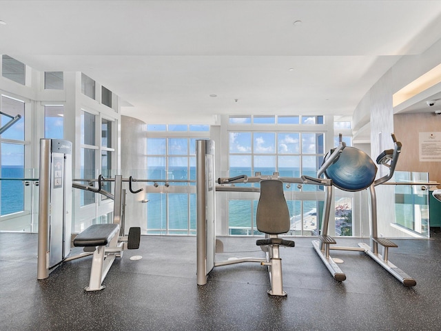 workout area with plenty of natural light and a wall of windows