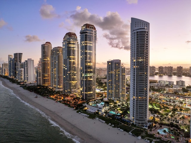 property's view of city with a beach view and a water view