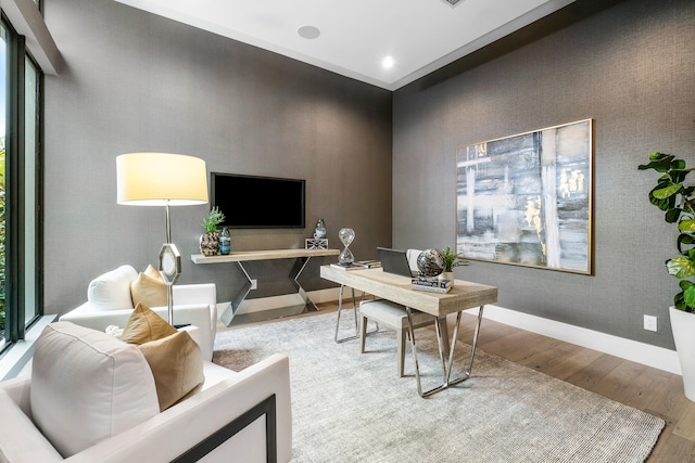 home office featuring light hardwood / wood-style floors